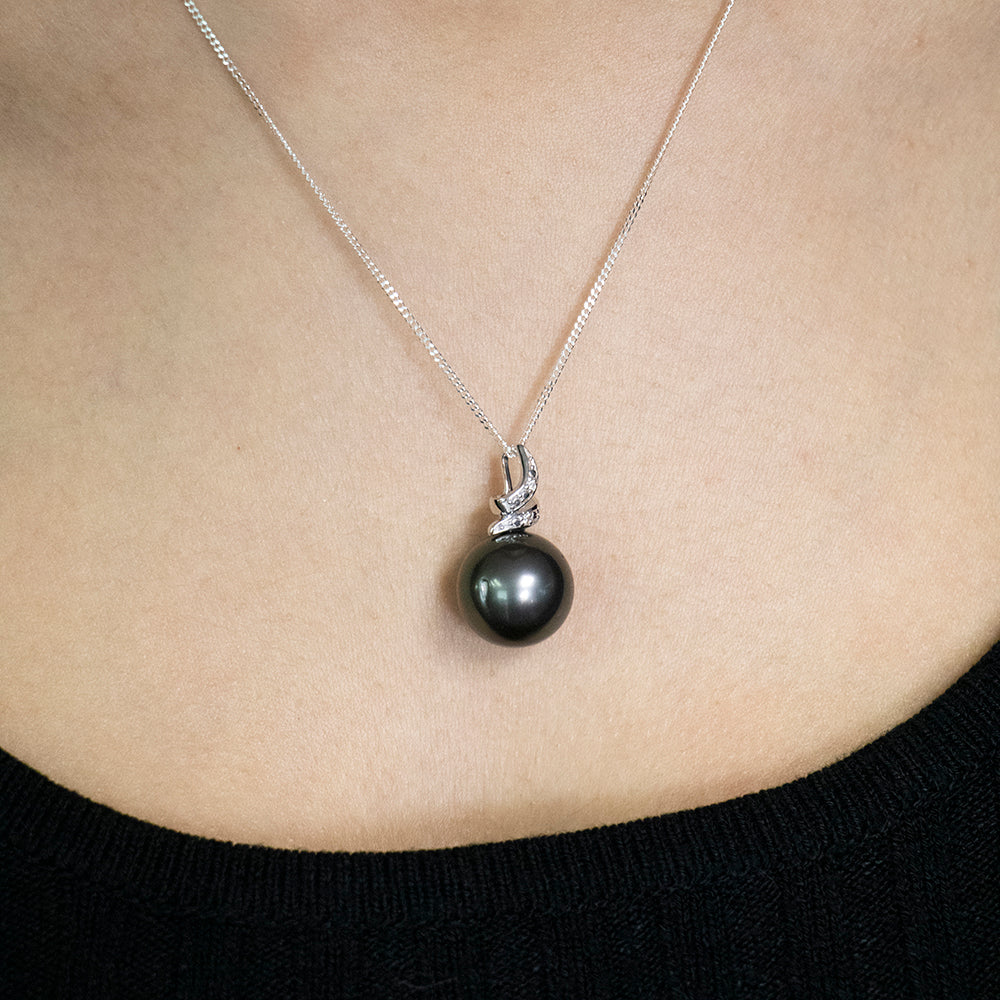 Tahitian Cultured Black Pearl Pendant Necklace 11-12mm For Women –  myseapearl