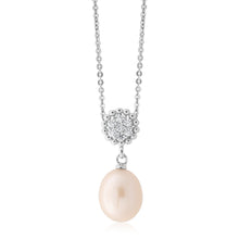 Load image into Gallery viewer, Sterling Silver Freshwater Pearl 8.5-9mm &amp; Zirconia Pendant