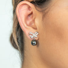 Load image into Gallery viewer, 9ct White Gold Tahitian Bow Pearl Earrings set with 46 Diamonds