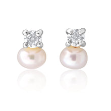 Load image into Gallery viewer, Sterling Silver Freshwater Pearl and Zirconia Studs Earrings