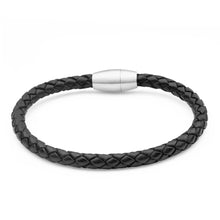 Load image into Gallery viewer, Forte Stainless Steel Black Leather 21cm Bracelet with Magnetic Clasp