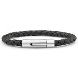 Forte Stainless Steel Black Leather 21cm Bracelet With Twist Lock Clasp