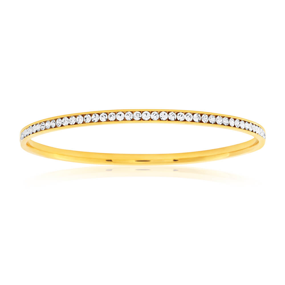 Stainless Steel Gold Plated Crystal Bangle 65mm