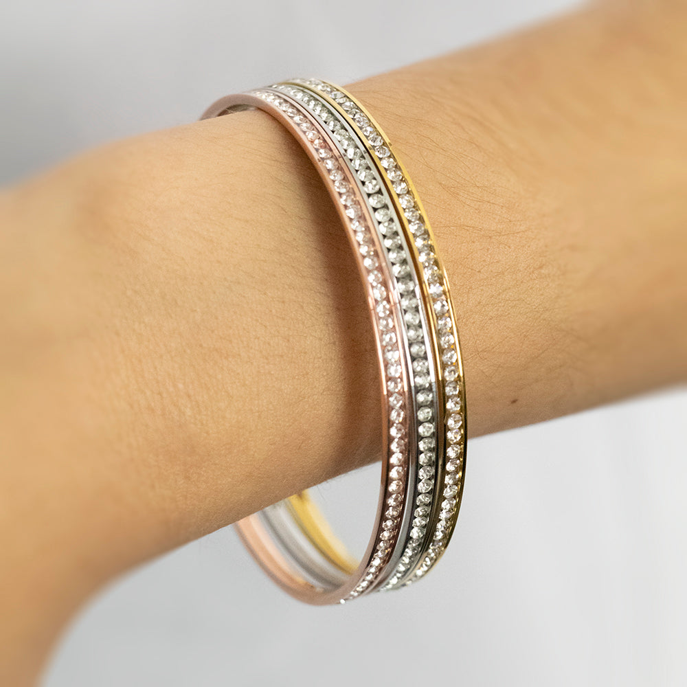 Stainless Steel Gold Plated Crystal Bangle 65mm