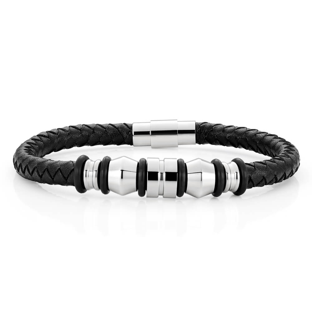 Stainless Steel 'Forte' Black Woven Gents Leather Bracelet – Shiels ...