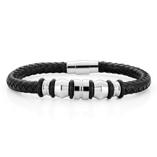 Load image into Gallery viewer, Stainless Steel &#39;Forte&#39; Black Woven Gents Leather Bracelet