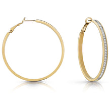Load image into Gallery viewer, GUESS Gold Plated 50mm Front Crystal Hoops