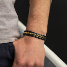Load image into Gallery viewer, Black and Gold Plated Stainless Steel 21cm Gents Bracelet