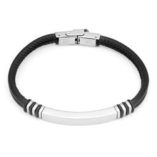 Load image into Gallery viewer, Stainless Steel Black Leather 21cm Bracelet