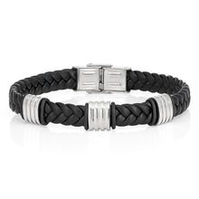 Load image into Gallery viewer, Stainless Steel Black Leather Bracelet