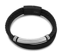 Load image into Gallery viewer, Stainless Steel 22cm Gents Leather Magnetic Clasp Bracelet with I.D. Plate