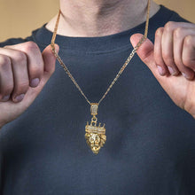 Load image into Gallery viewer, Stainless Steel and Gold Plated Crystal  Lion Head with Crown Pendant