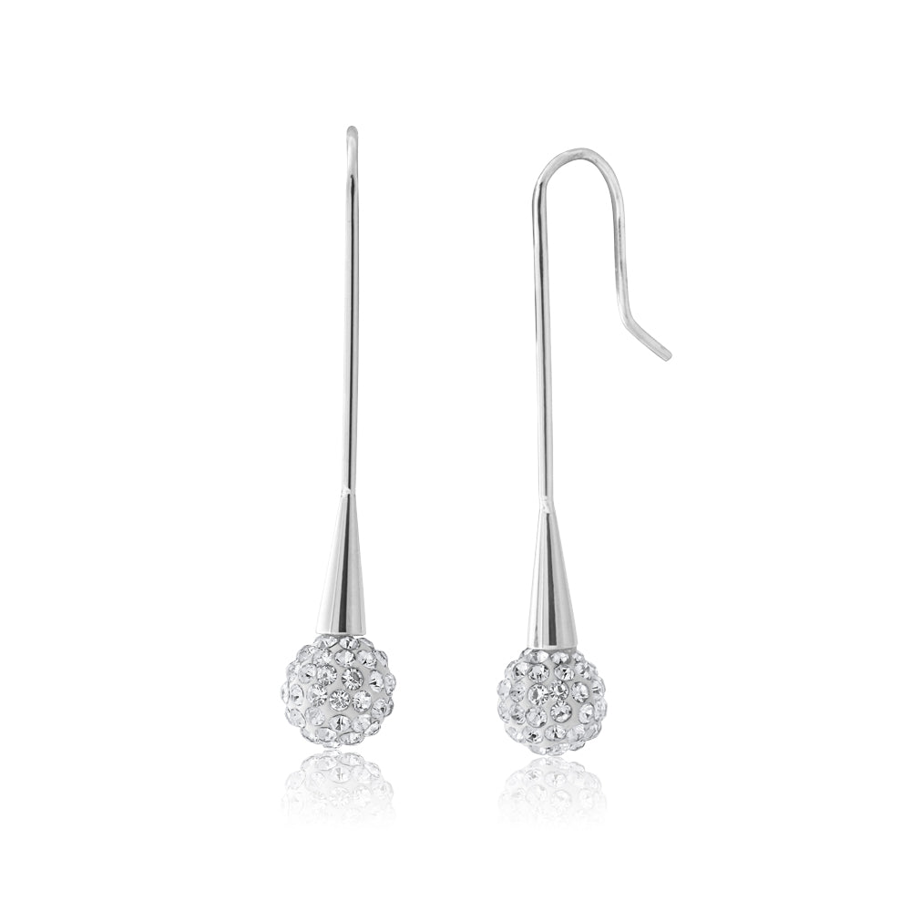 Stainless Steel Crystal Ball with Bar Drop Earrings