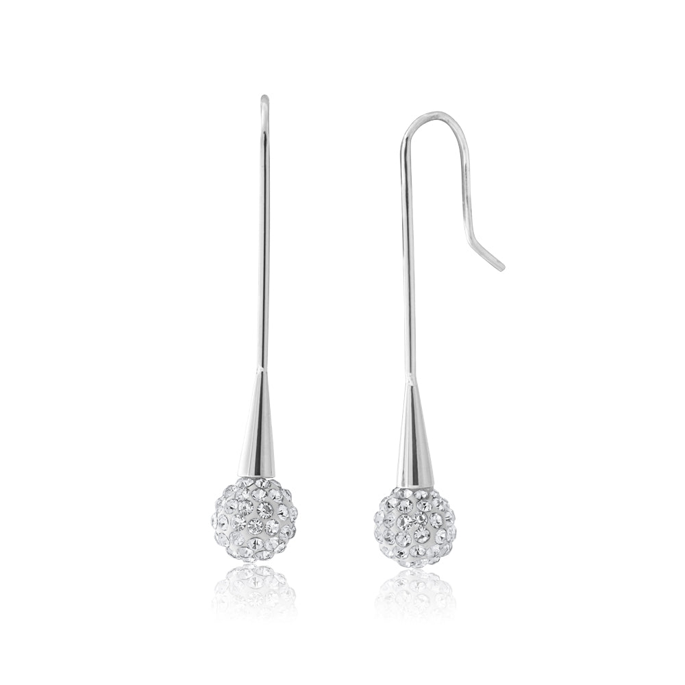 Stainless Steel Crystal Ball with Bar Drop Earrings Shiels Jewellers