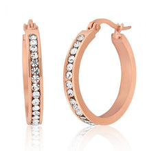 Load image into Gallery viewer, Stainless Steel Rose Gold Plated 25mm Full Circle Crystal Hoop Earrings