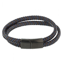 Load image into Gallery viewer, Stainless Steel Double Wrap Woven Brown and Navy Leather Bracelet