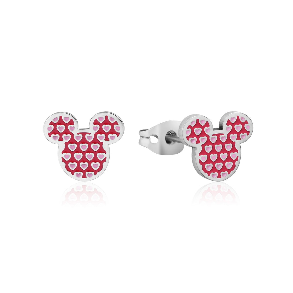 DISNEY Stainless Steel 11mm Minnie Mouse Pink Heart Stud Earrings