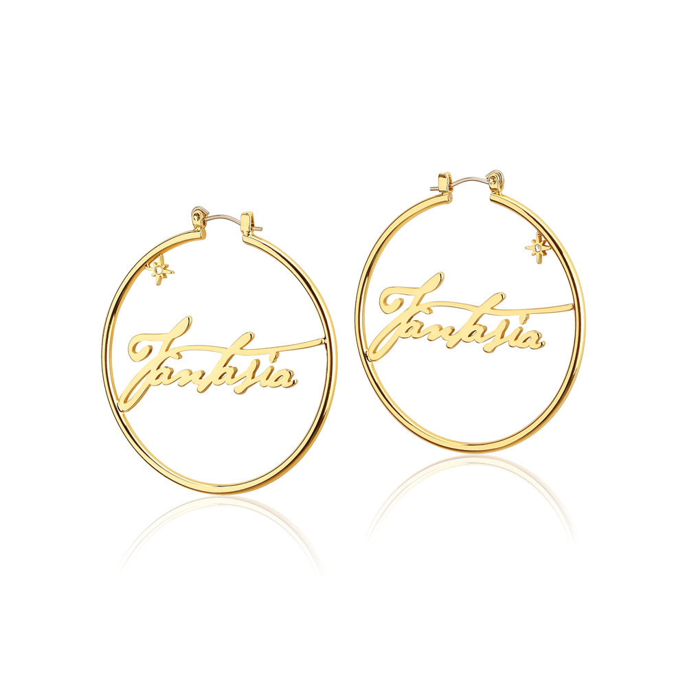 Disney Fantasia Gold Plated 50mm Hoop Earrings
