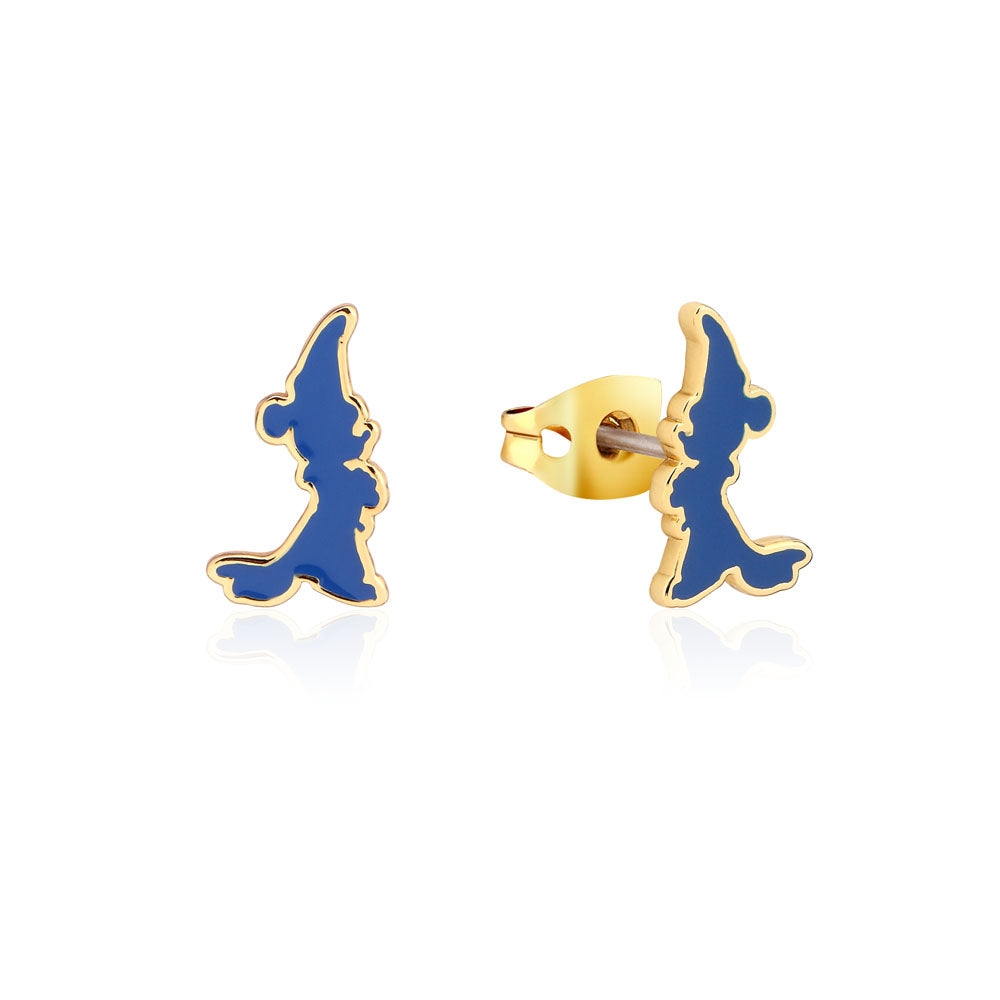 Disney Fantasia Gold Plated Sorcerer's Mickey Enamel Silhoutte 15mm Stud Earrings