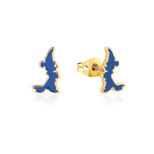 Load image into Gallery viewer, Disney Fantasia Gold Plated Sorcerer&#39;s Mickey Enamel Silhoutte 15mm Stud Earrings