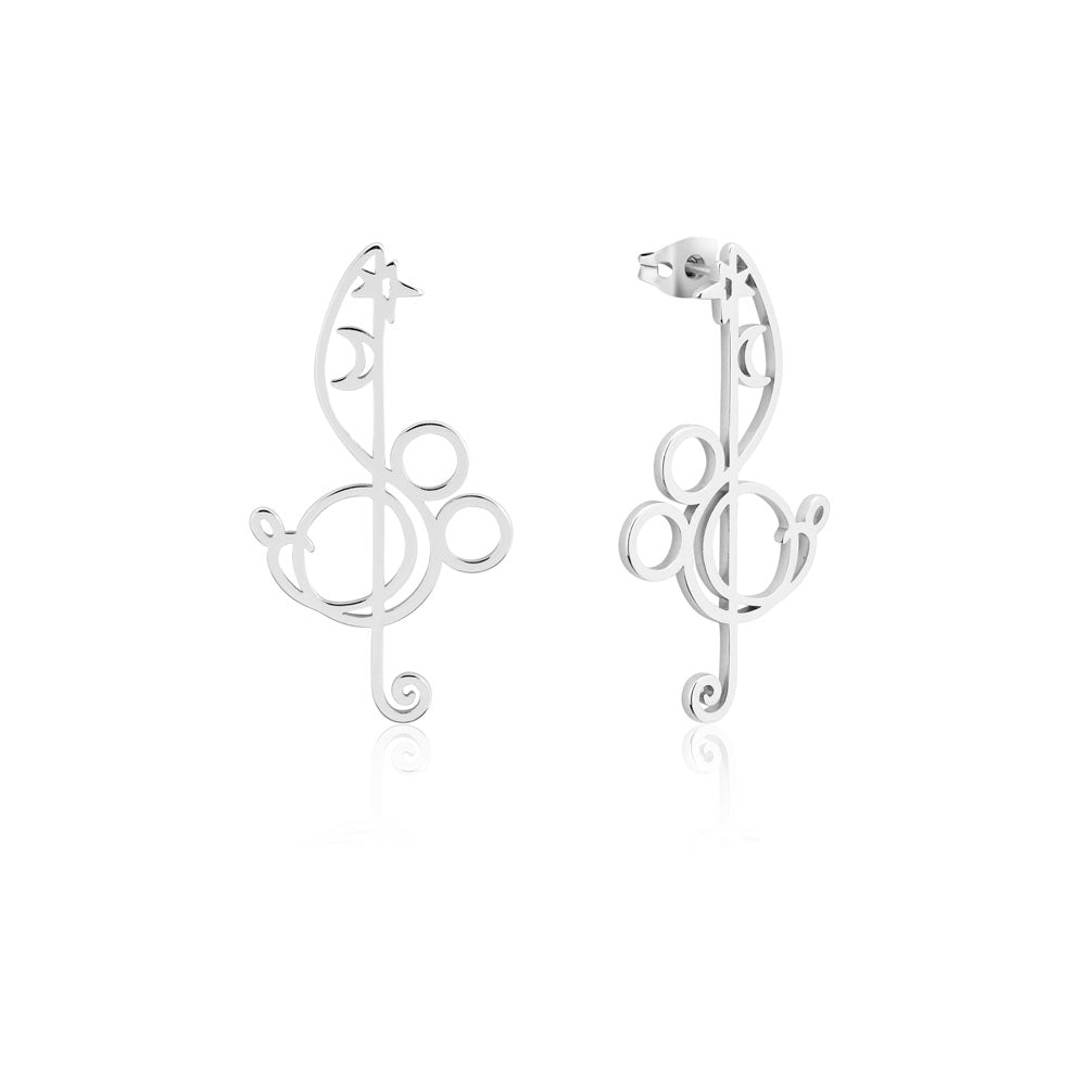 Disney Fantasia White Gold Plated Treble Clef Mickey 60mm Drop Earrings