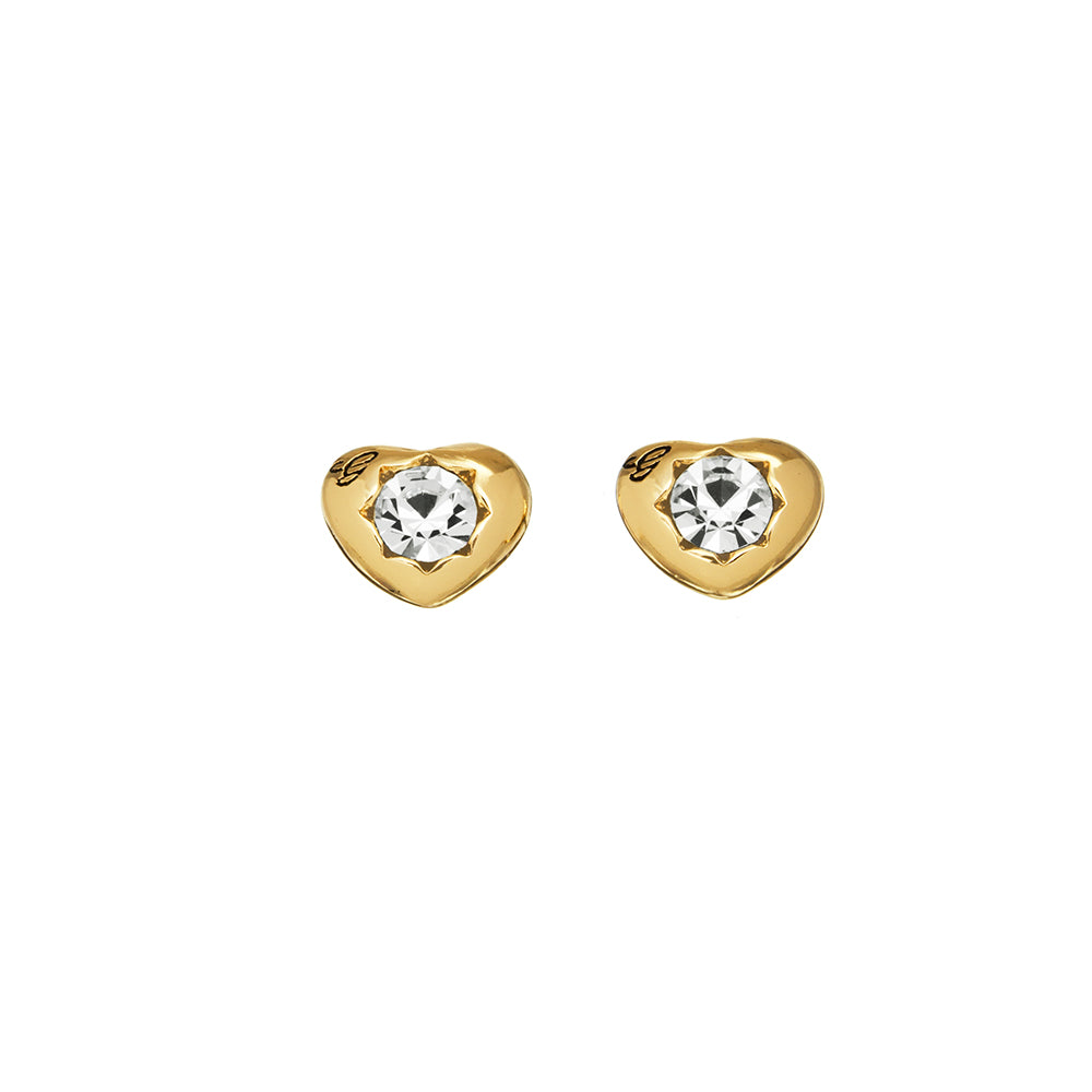 Guess Gold Plated Crystal Heart Stud Earrings